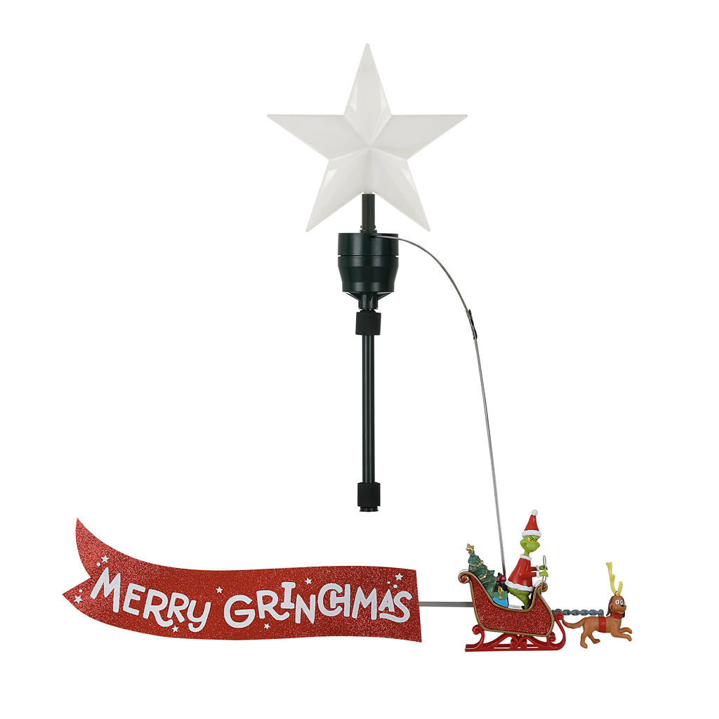 Mr. Christmas Christmas Tree Topper Animated Grinch Sleigh with Banner
