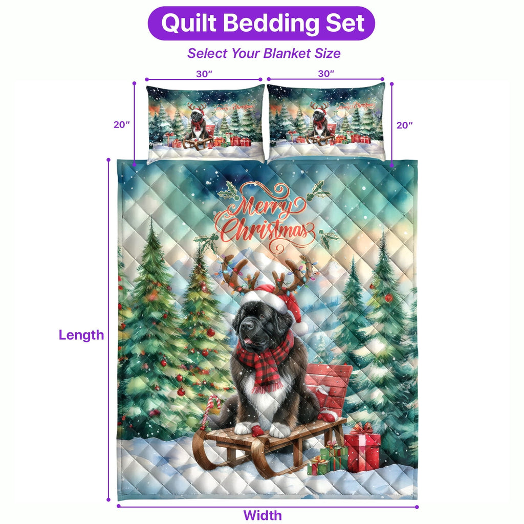 Merry Christmas Santa Reindeer Antlers French Bulldog Sleigh Xmas Winter Holiday Quilt Bedding Set Dog Lover Gifts 1 Blanket Bed Cover 2 Pillowcases - 00023