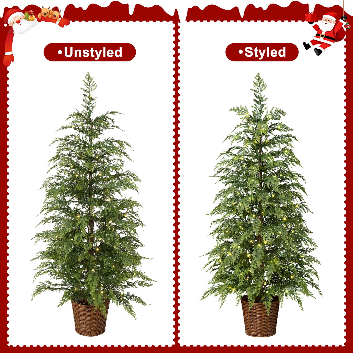 DR.Planzen 24" Pre-Lit Green Cypress Artificial Christmas Tree with 30 Warm White LED Lights, Mini Tabletop Xmas Tree in Woven Basket Base, Indoor Holiday Decoration