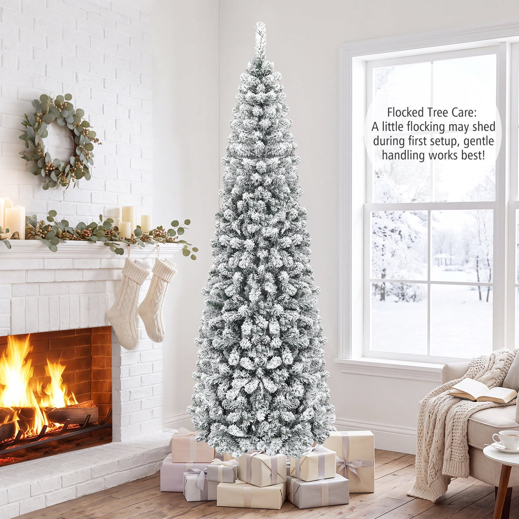 Costway 4.5 FT Unlit Flocked Pencil Christmas Tree Hinged with 242 Branch Tips