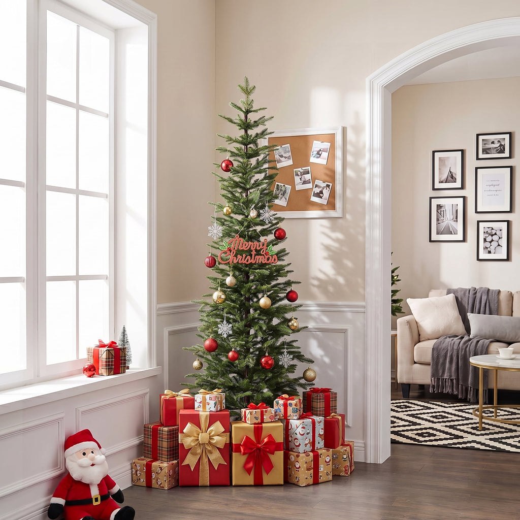 DR.Planzen 5ft Pencil Christmas Tree, 1104 Tips PE Realistic Unlit Artificial Slim Christmas Tree with Metal Stand - Holiday Indoor Decoration for Apartment Entryway Corner Office