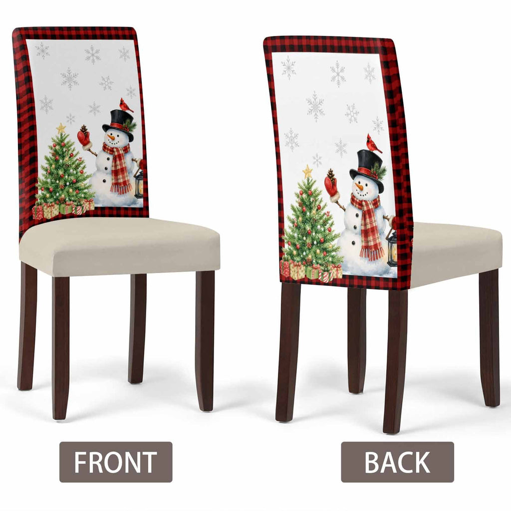 Christmas Winter Dining Chair Covers Set of 8, Snowman Green Christmas Tree Gift Boxes Snowflake Chair Covers for Dining Room Removable Seat Protectors Slipcovers for Home Party Wedding Banquet