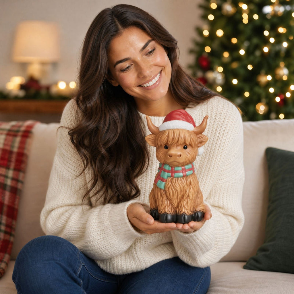 Luckky Lighted Christmas Dog Resin Statue, Santa Hat and Scarf Dog Figurine, 7.87 Inch, Multi-Color LED Lights, Indoor Outdoor Holiday Decor