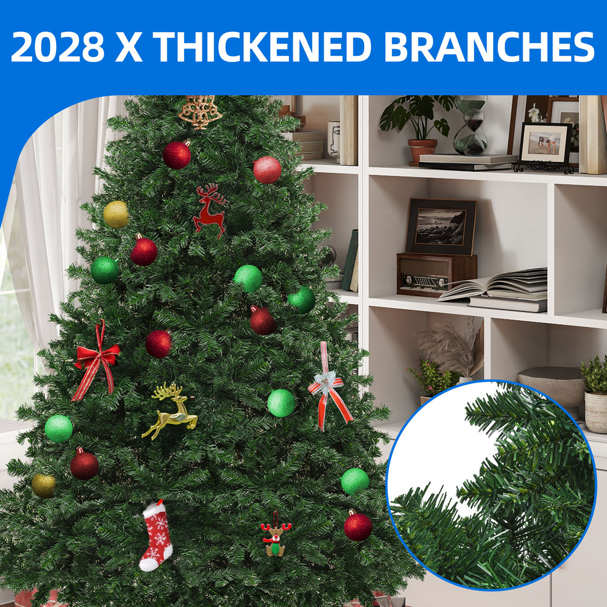 Dextrus 6ft Artificial Christmas Tree, Spruce Holiday Christmas Pine Tree with 880 Branch Tips & Metal Hinges, for Home, Office and Party Decor, Green