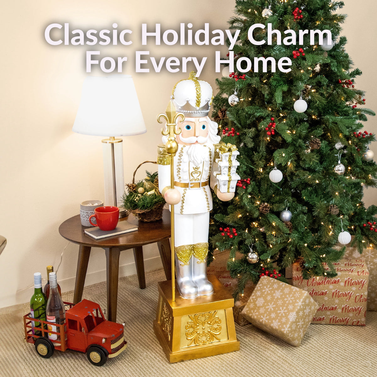 Sunnydaze Gold Polyresin Pierre the Fleur-de-Lis Nutcracker Christmas Statue, 47"