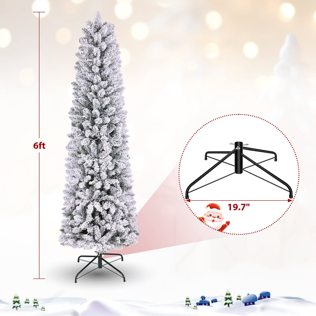 Legooin 6ft Pre-lit Slim Christmas Tree Skinny Hinged Artificial Xmas Tree with 250 Color-Changing Lights+957 Branch Tips
