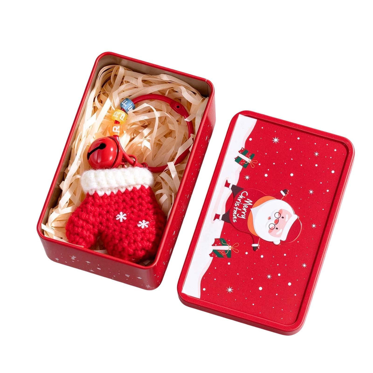 Christmas Tin Box with Plush Toy Surprise Gift Set Holiday Storage Container for s Stocking Stuffer(A)