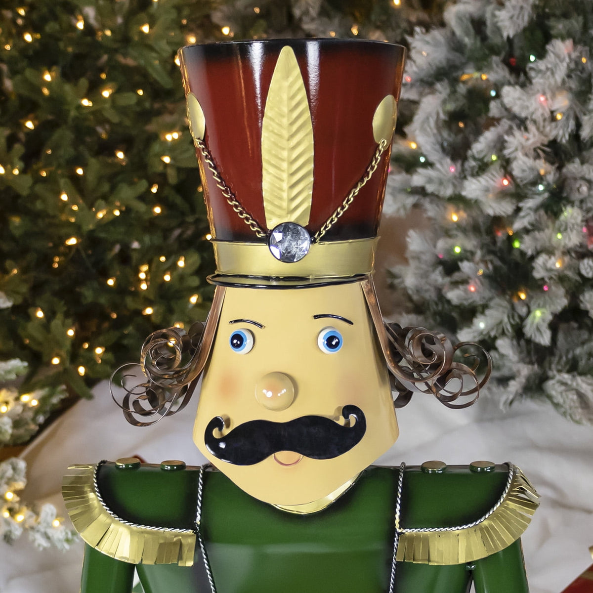 59” Tall Iron Christmas Green Nutcracker Holding Drum “Leo”
