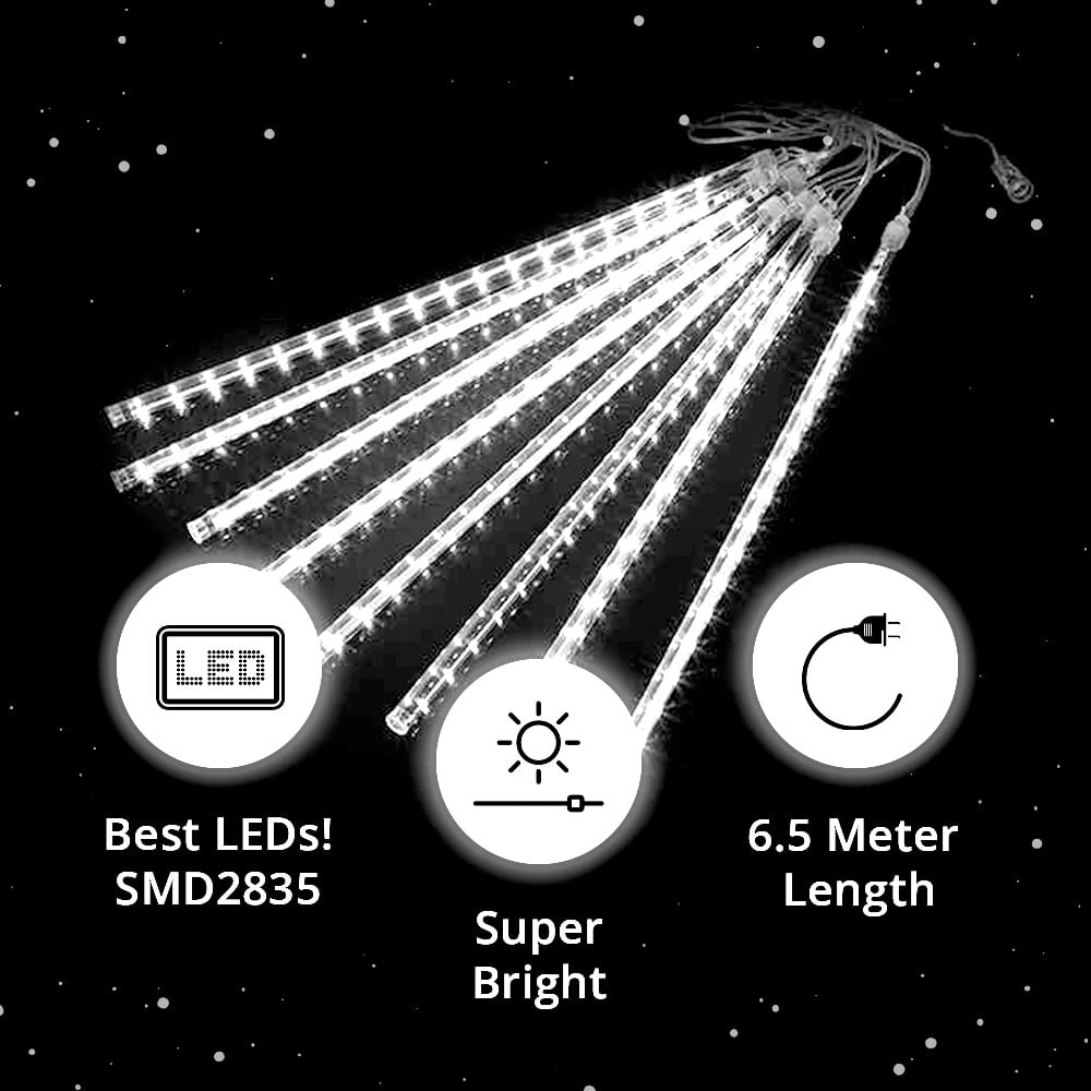 Christmas LED Meteor Shower Rain Warm Lights - 540 LEDs 10 Tubes, 20 Inch Drop/Icicle Snow Falling Raindrop Waterproof Cascading Lights for Wedding Xmas New Year Party Tree Decoration (Warm Light)
