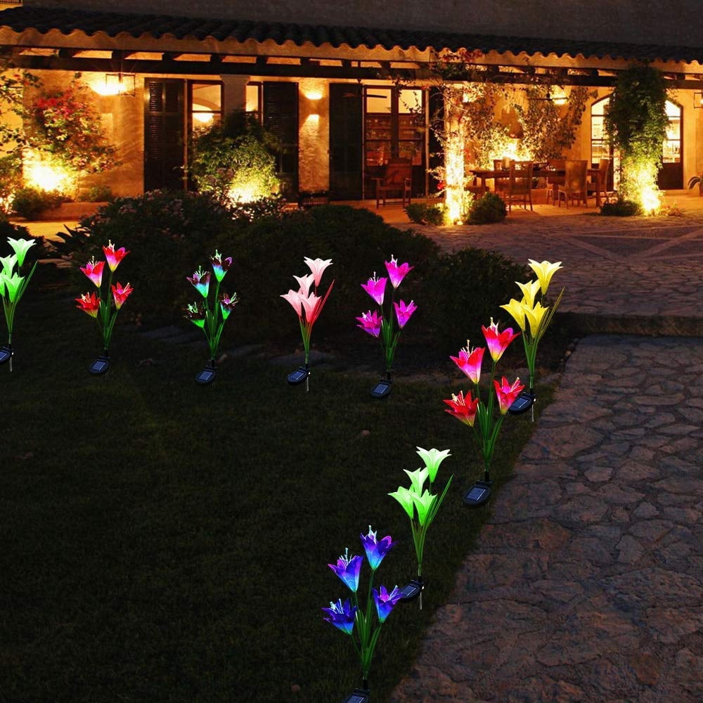 QiShi Solar Garden Lights Tree Outdoor Multi-Color Changing LED Stake Lights Flower for Garden, Patio, Yard and Decoration Solar Flickering Tree Lights (Tree,2 Pack)
