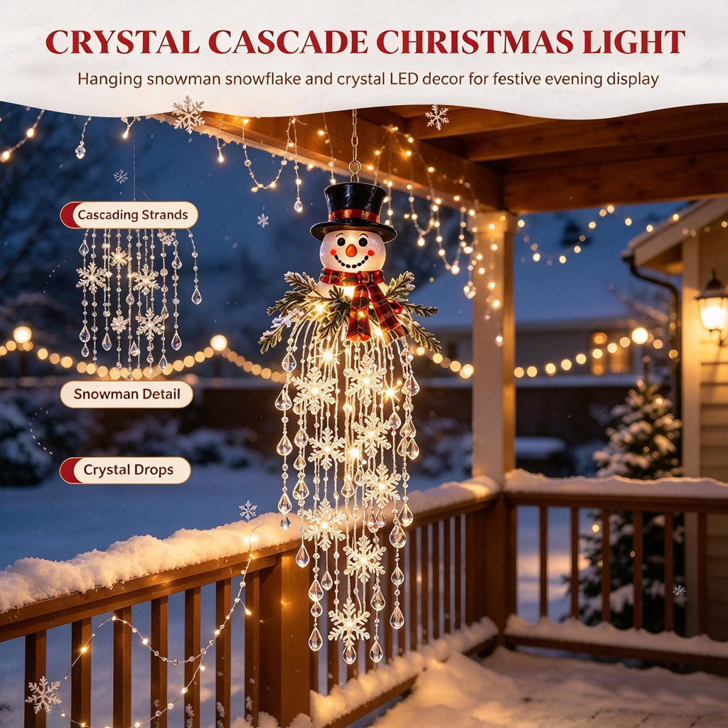 Crystal Cascade Christmas Light - Hanging Snowflake & Crystal LED Porch Decor(Blue light ball)