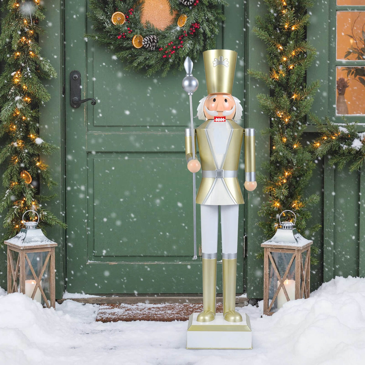 Costway 4’ Christmas Nutcracker with High Hat & Beautiful Scepter, Uniform & Boots for Yard Black+Red