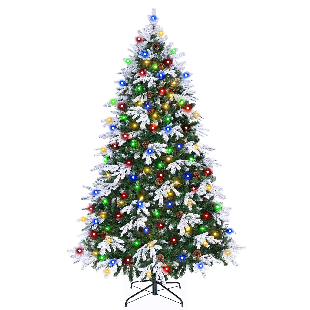 Firstness 6ft Artificial Christmas Tree with 1000 Branches and 250 LED Lights, Pre-Lit Flocked Xmas Tree,11 Lighting Modes,Pine Cones