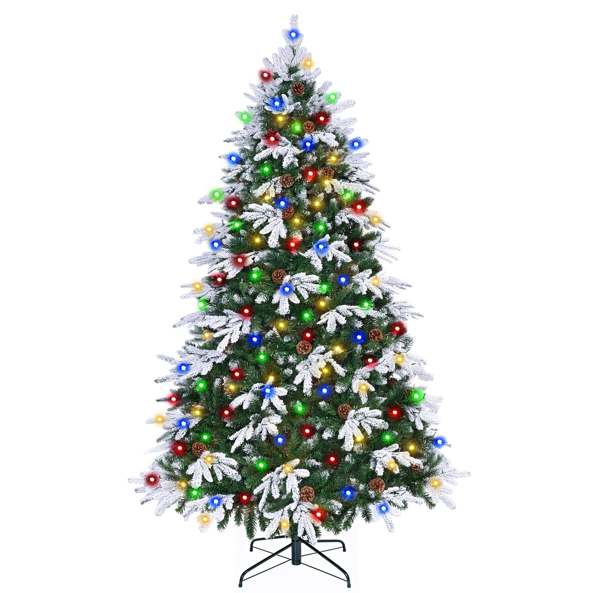 Firstness 6ft Artificial Christmas Tree with 1000 Branches and 250 LED Lights, Pre-Lit Flocked Xmas Tree,11 Lighting Modes,Pine Cones