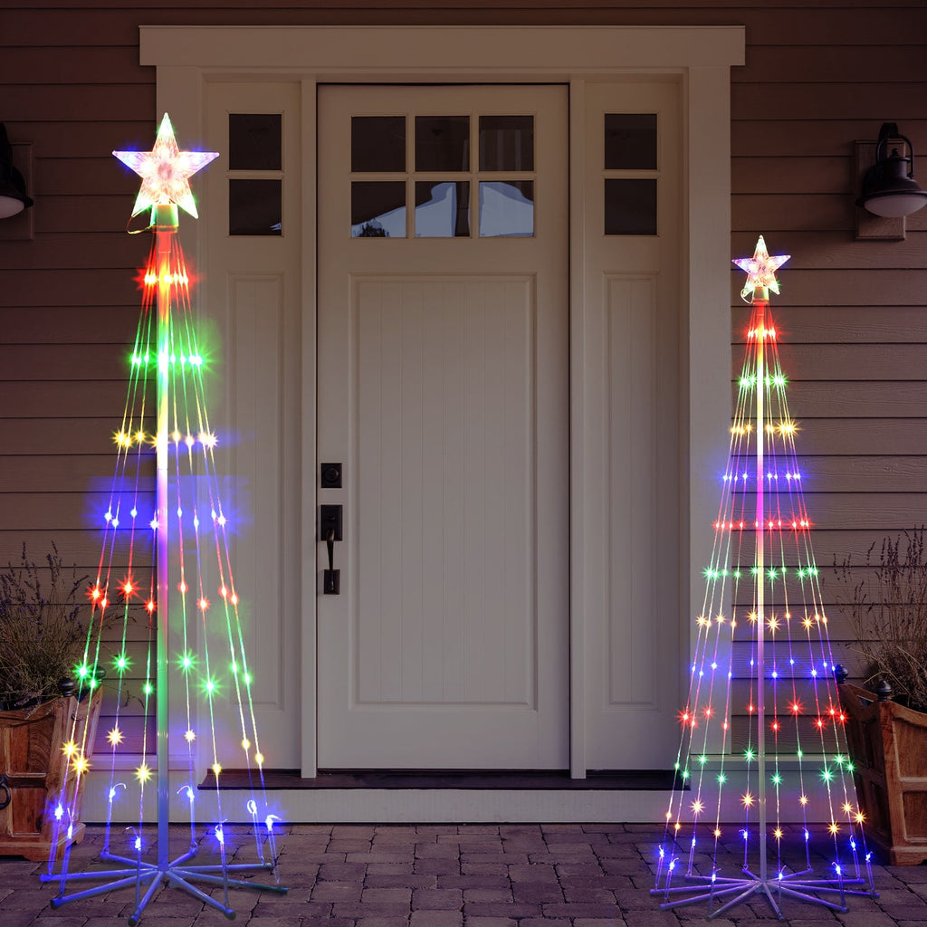 3 Pack LED Plug-In Christmas Tree Light Decorations, Multicolor Christmas Decor with Star Toppers, 4ft 5ft 6ft