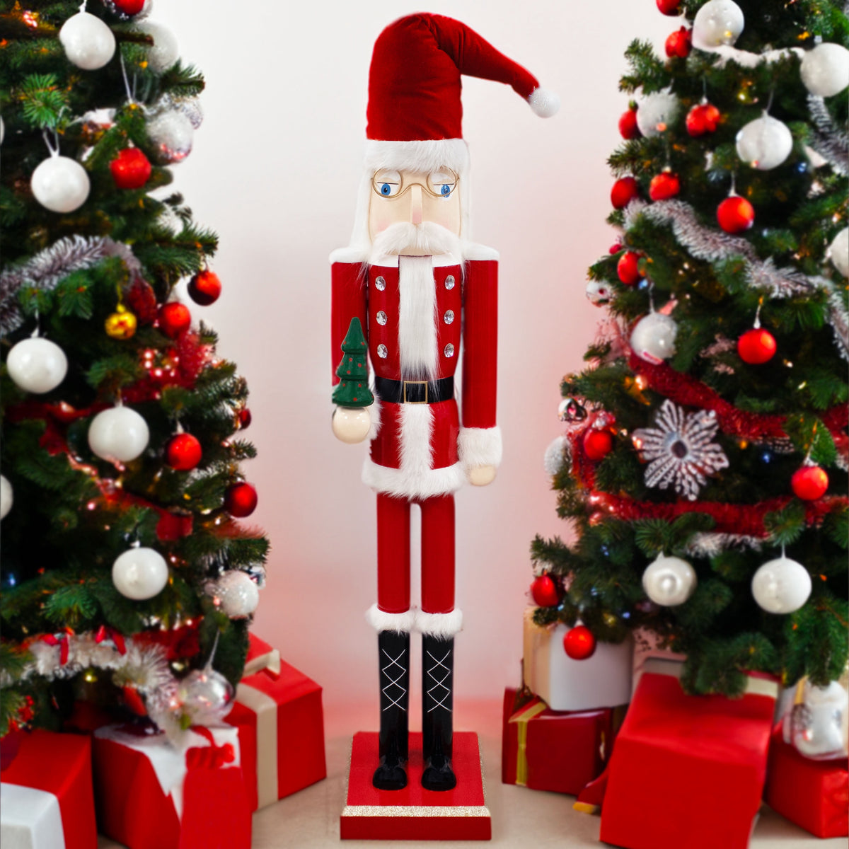 Giant Nutcracker Mr. Claus Statue - 5' Tall Lifesize Wooden Christmas Decor - Classic Santa Nutcracker Figure for Indoor/Outdoor Holiday Display - Red & White Christmas Ornament for Porch or Entryway