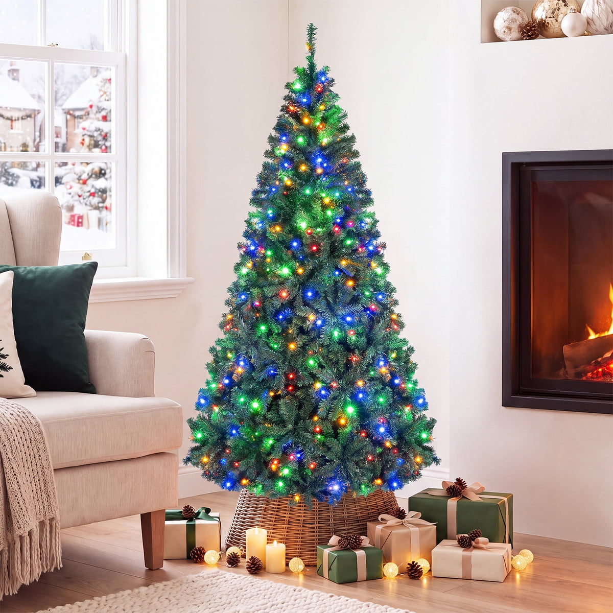 Costway 8Ft Pre-Lit Artificial Christmas Tree Hinged 750 LED Lights