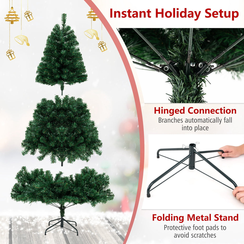 Costway 7Ft Pre-Lit PVC Hinged Christmas Tree 300 LED Lights Green