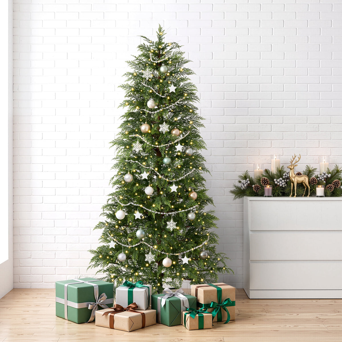 DR.Planzen 24" Pre-Lit Green Cypress Artificial Christmas Tree with 30 Warm White LED Lights, Mini Tabletop Xmas Tree in Woven Basket Base, Indoor Holiday Decoration