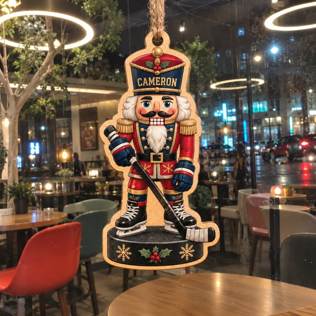 Personalized Hockey Nutcracker Player Wooden Christmas Ornament