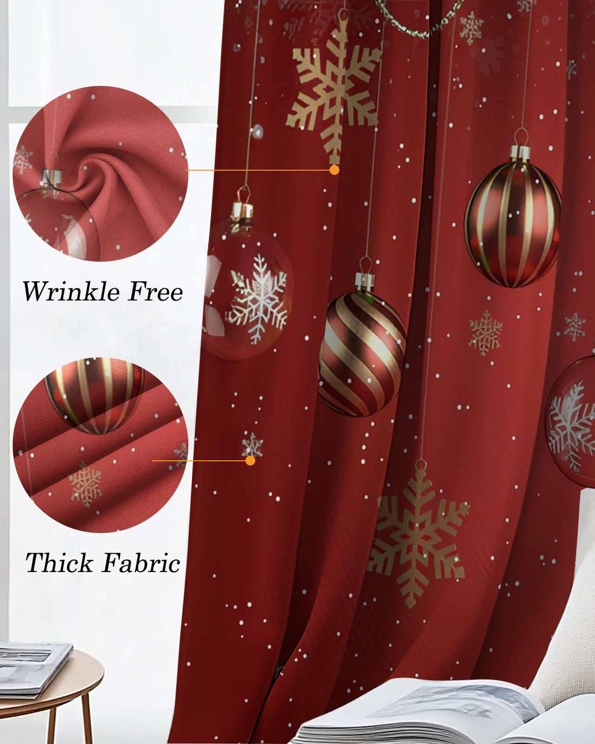 Christmas Blackout Curtains 84 Inches Long, Red Xmas Balls Pine Branches Snowflakes Winter Thermal Insulated Black Out Curtains, Darkening Window Curtain for Bedroom Living Room 52"x84" 2 Panels