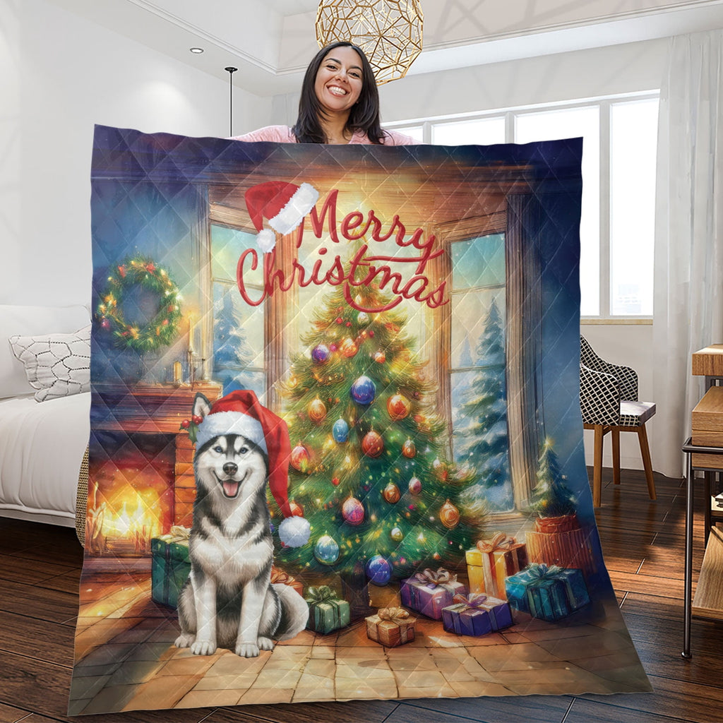 Merry Christmas French Bulldog Santa Hat Xmas Tree Winter Holiday Quilt Bedding Set Dog Lover Gifts 1 Blanket Bed Cover 2 Pillowcases - 01013
