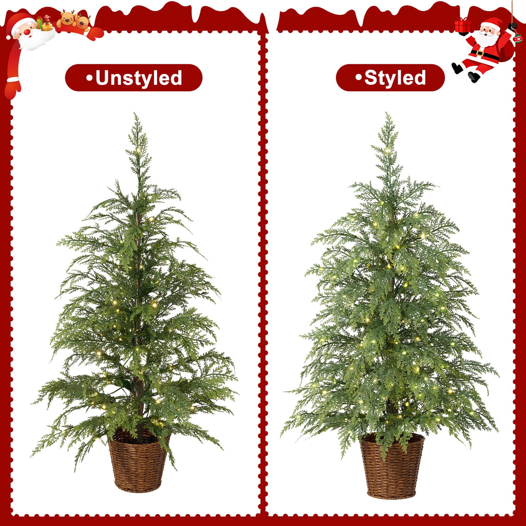DR.Planzen 24" Pre-Lit Green Cypress Artificial Christmas Tree with 30 Warm White LED Lights, Mini Tabletop Xmas Tree in Woven Basket Base, Indoor Holiday Decoration