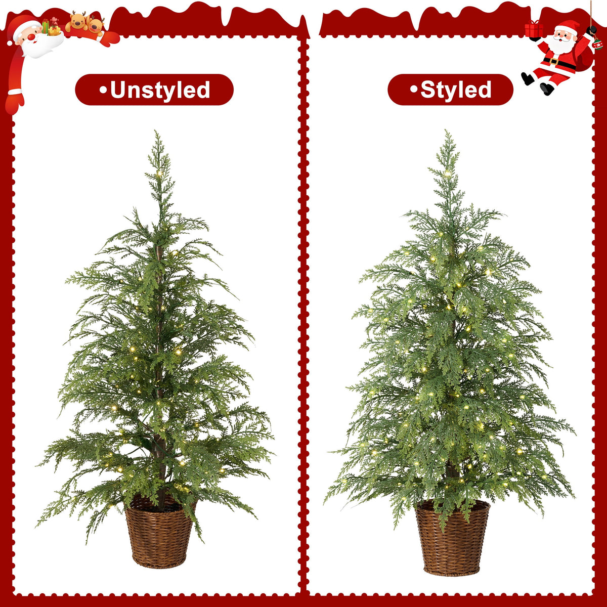 DR.Planzen 24" Pre-Lit Green Cypress Artificial Christmas Tree with 30 Warm White LED Lights, Mini Tabletop Xmas Tree in Woven Basket Base, Indoor Holiday Decoration