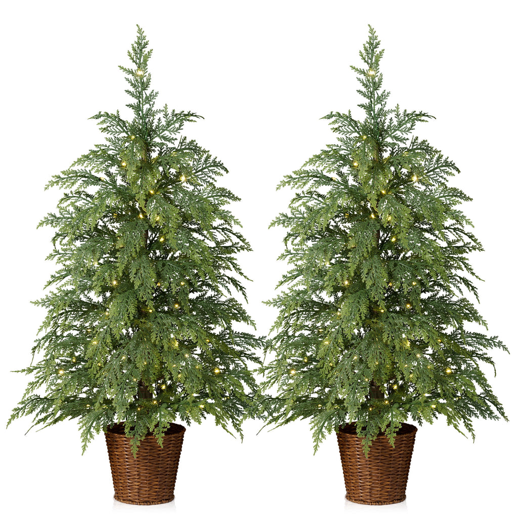 DR.Planzen 24" Pre-Lit Green Cypress Artificial Christmas Tree with 30 Warm White LED Lights, Mini Tabletop Xmas Tree in Woven Basket Base, Indoor Holiday Decoration