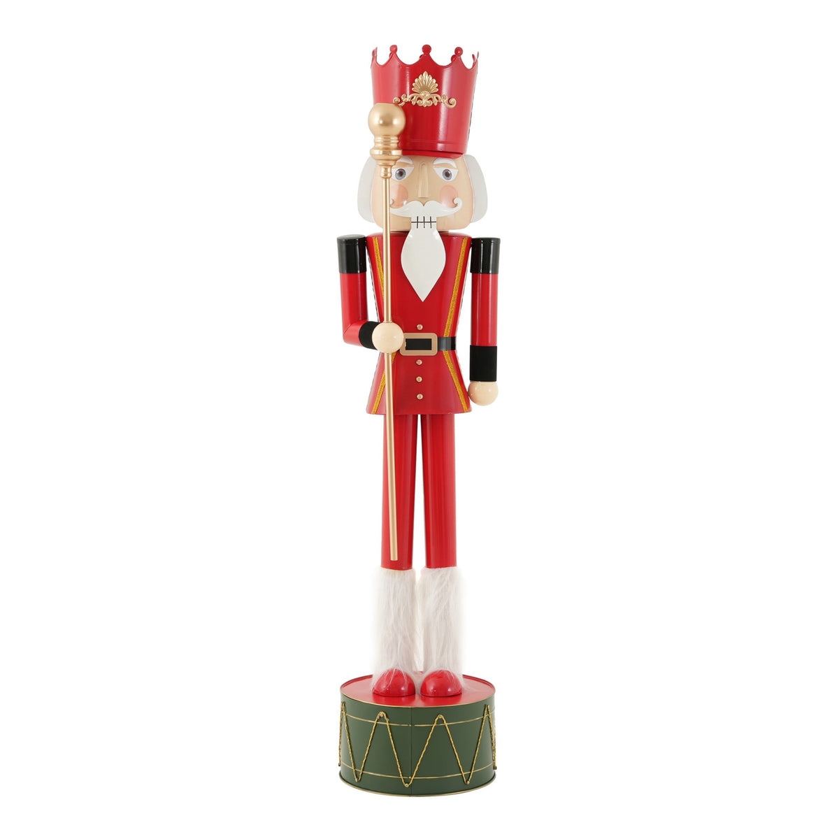 Christopher Knight Home 64" Large Metal King Nutcracker Christmas Decor with Scepter & Drum Base, Red