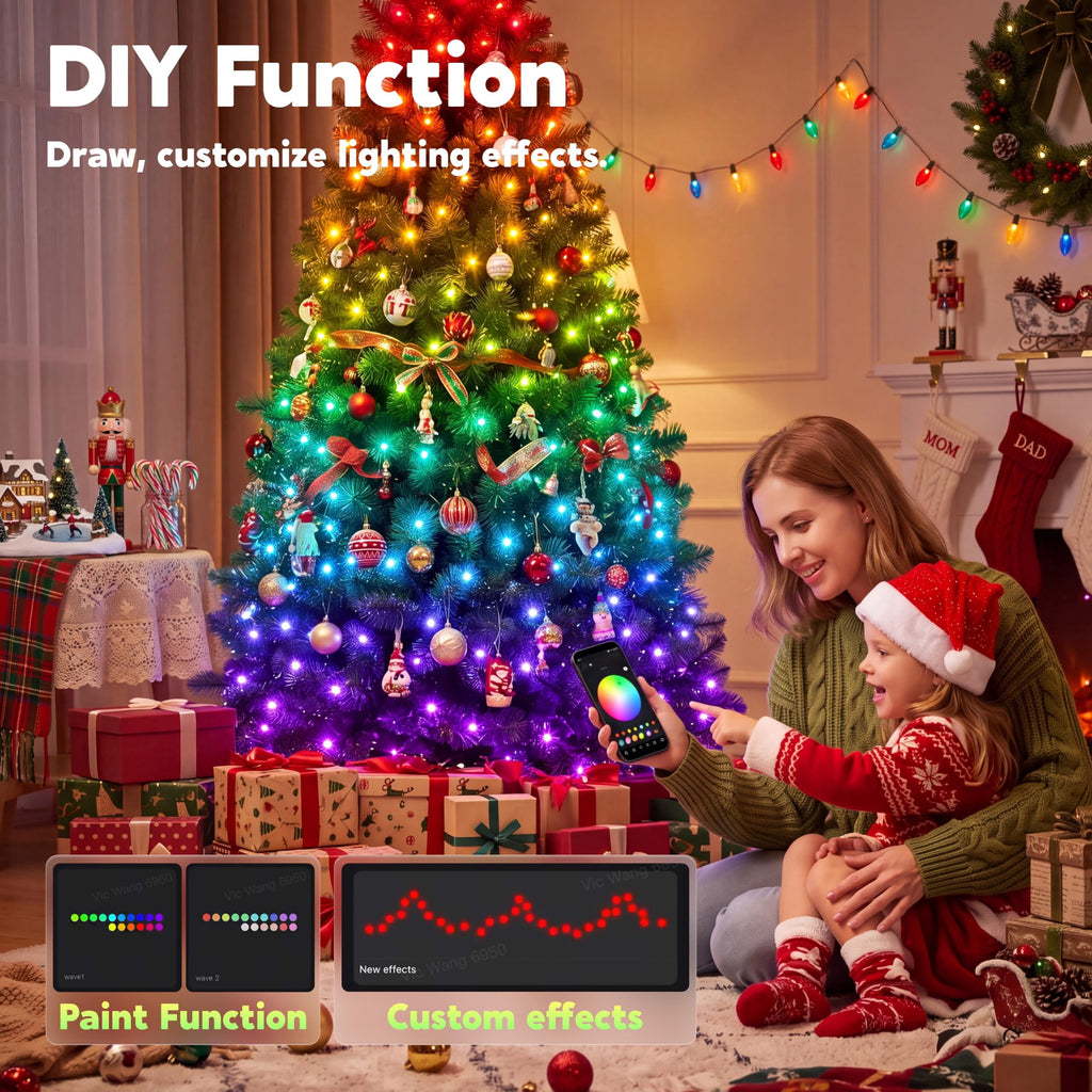 Joyfy 6 FT Prelit Slim Christmas Tree with 250 RGB Lights,App & Remote Control,Hinged Branches,Gloves & Metal Base Included,Easy Setup,Realistic Artificial Pencil Tree for Xmas Indoor Holiday Decor