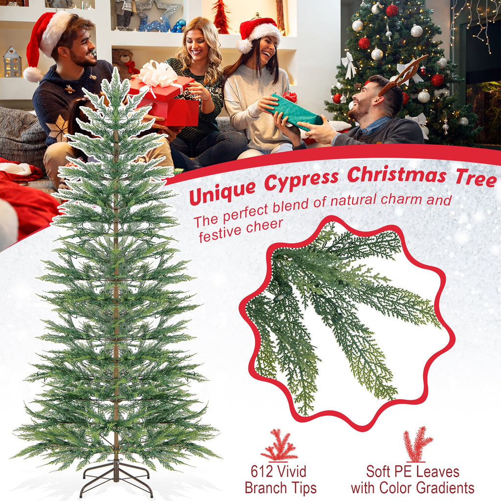 Gymax 7.5 FT Pre-Lit Artificial Christmas Tree Simulated Cypress Xmas Tree w/ Hinges
