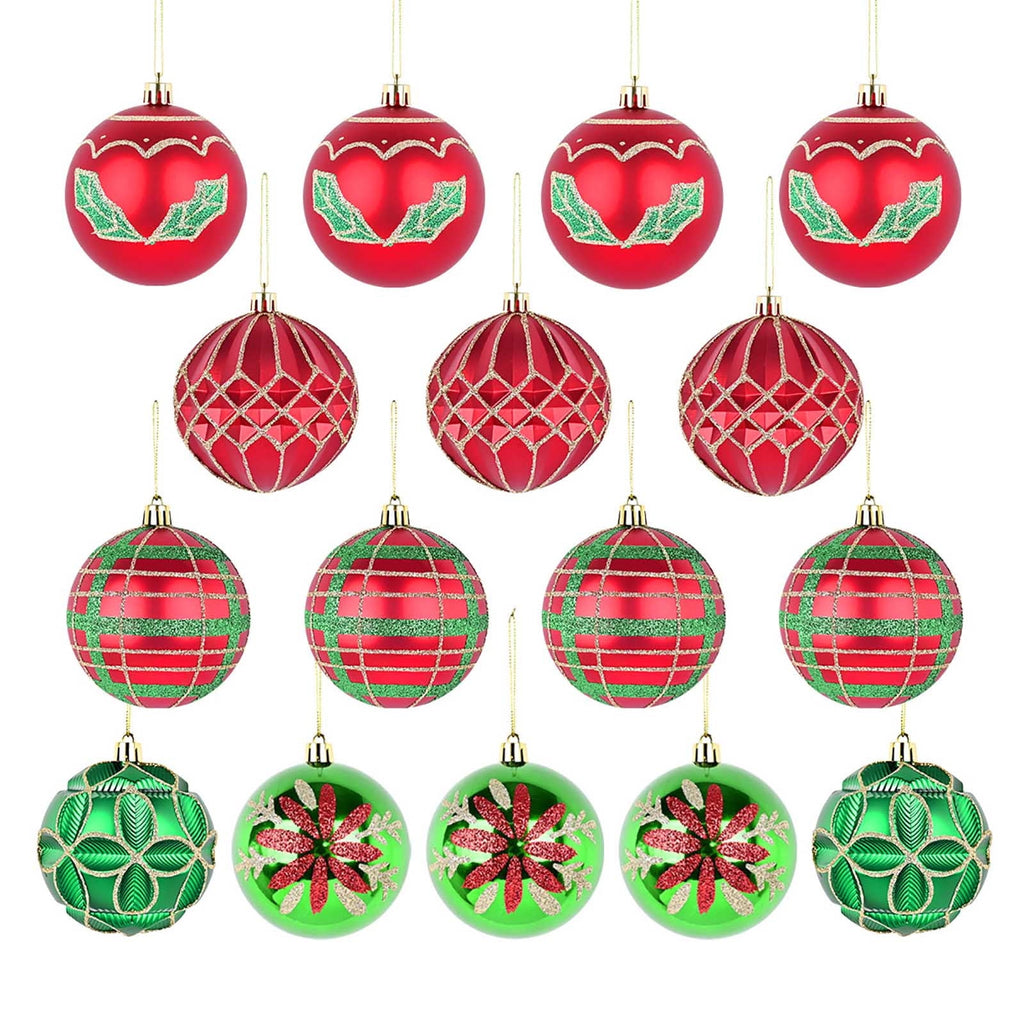 Kbndieu 16 Pcs Christmas Ornaments Ball 3.15" Multicolour Plastic Christmas Tree Decorations Set Shatterproof Hanging Ornaments for Christmas Tree Xmas Holiday Home Decor