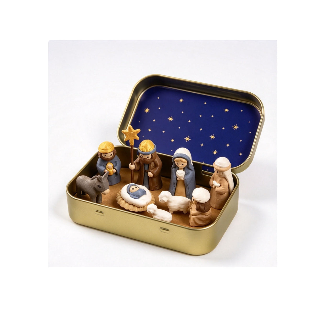 Mini Nativity in a Tin Box - 4.53" Nativity Scene Set with Holy Family Figurines, Portable Pocket Size Religious Christmas Decor Gift for Family, Gift Ideas