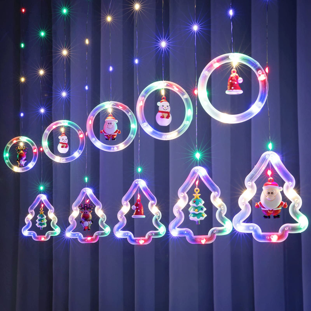 WILLED Christmas String Lights, 120 LED Window Curtain Lights with Christmas Ornaments, 9.8ft USB Powered Warm White Waterproof Fairy Lights Indoor Outdoor for Xmas Tree Patio Garden Party Home Decor