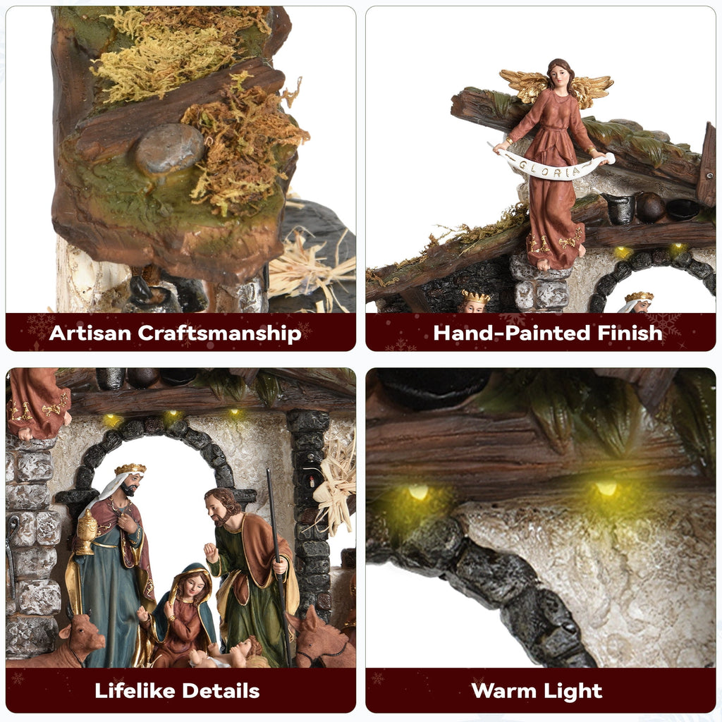 Ultym 20 inch Lighted Christmas Nativity Scene Set of 12 with Rustic Stable
