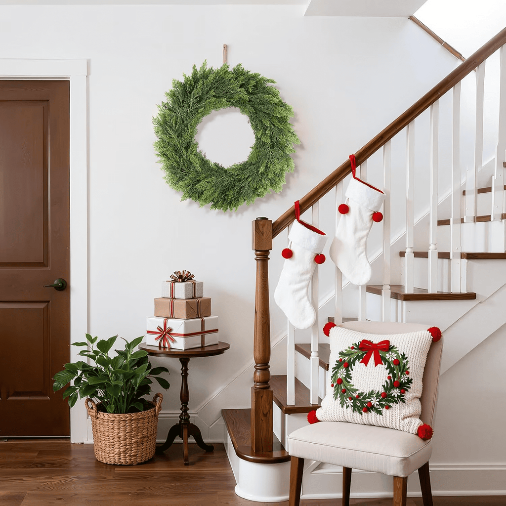 24 Inch Christmas Pine Cypress Wreath - Christmas Wreaths for Front Door, Real Touch Artificial Green Faux Xmas Wreaths for Home Indoor Outdoor Decor