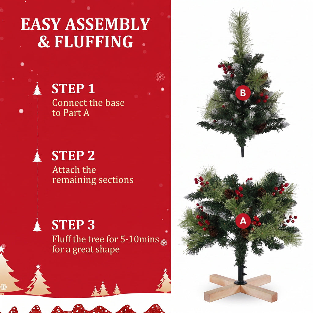 Funcid 6ft Artificial Christmas Tree with 8 Adjustable Light Flash Rate Modes, Decorated Xmas Tree with Pine Cones, Hinged Partially Flocked Christmas Tree with Foldable Metal Base