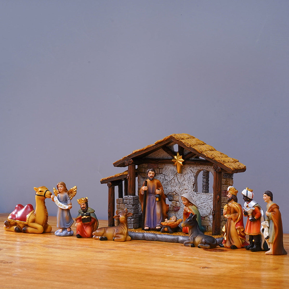 YiJuHui 1pcs Nativity Set Resin Holy Scene Hand Painted Ornament, Religious Christmas Decor for Home Tabletop Mantel Display