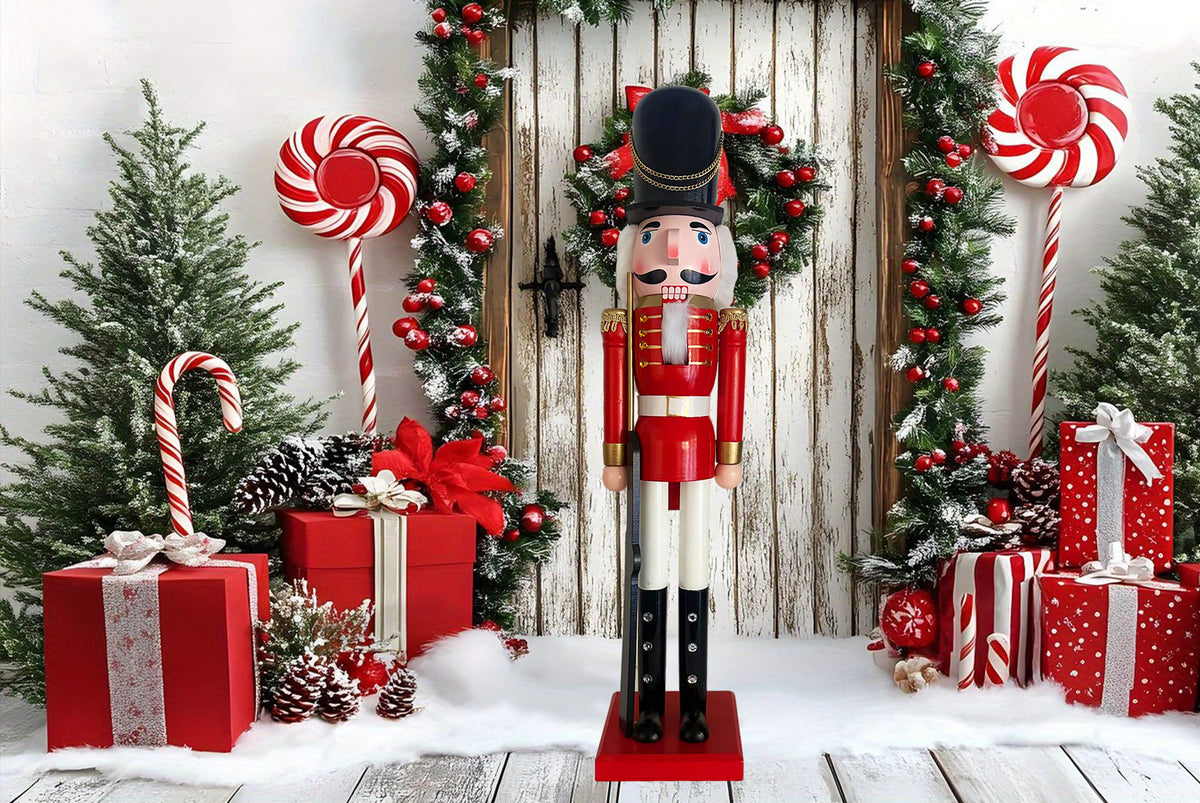 LAMPHOME Nutcracker Christmas Decor, 32 Inch Wooden Soldier Figurines, Festive Christmas Nutcrackers Gifts Winter Indoor Table Desktop Fireplace Decorations