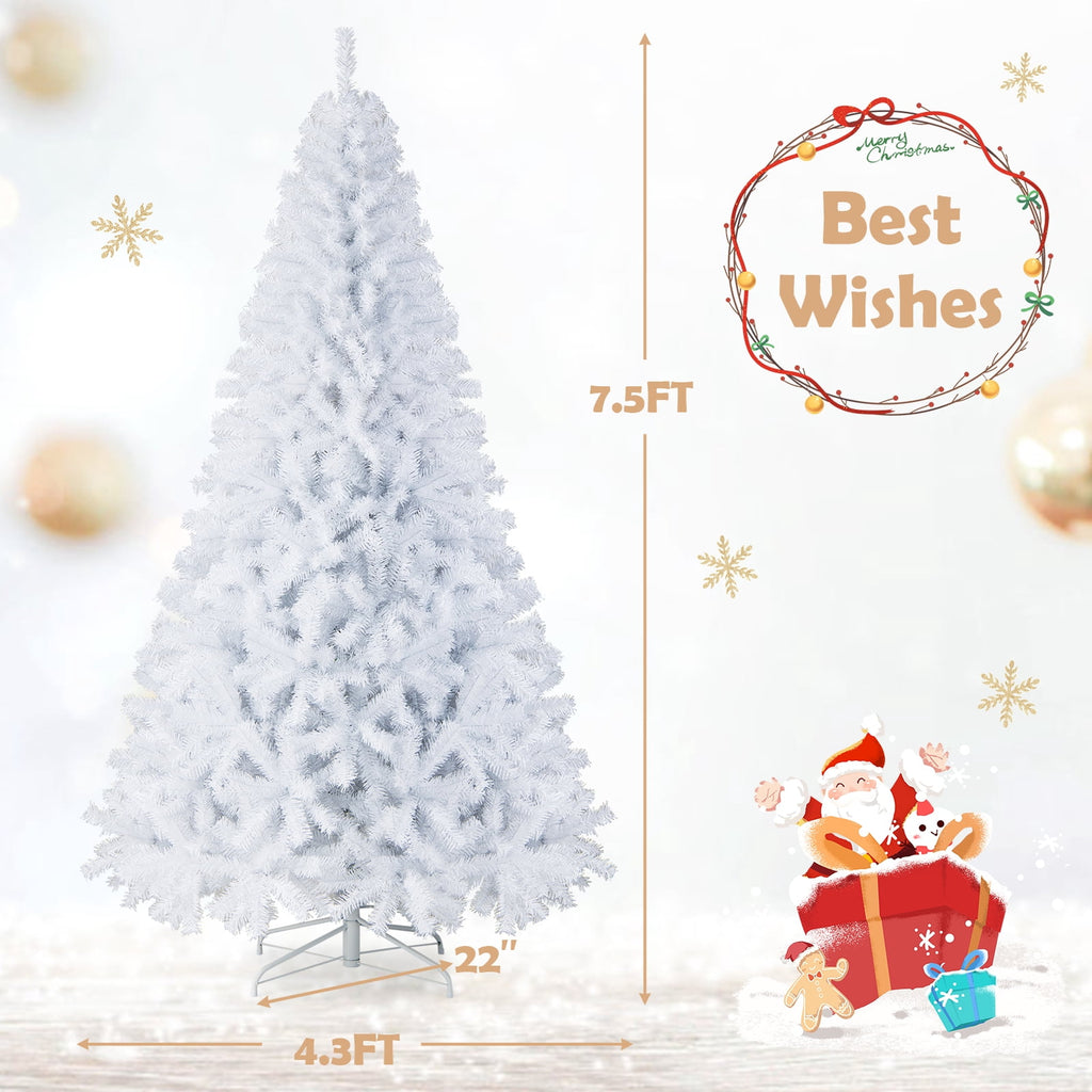 Costway 6 FT Unlit Christmas Tree Hinged with 1000 Branch Tips White