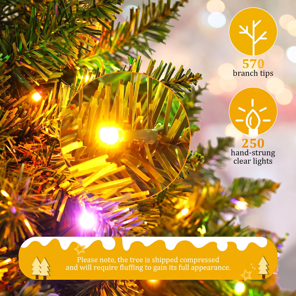 Legooin 6ft Pre-lit Slim Christmas Tree Skinny Hinged Artificial Xmas Tree with 250 Color-Changing Lights+957 Branch Tips