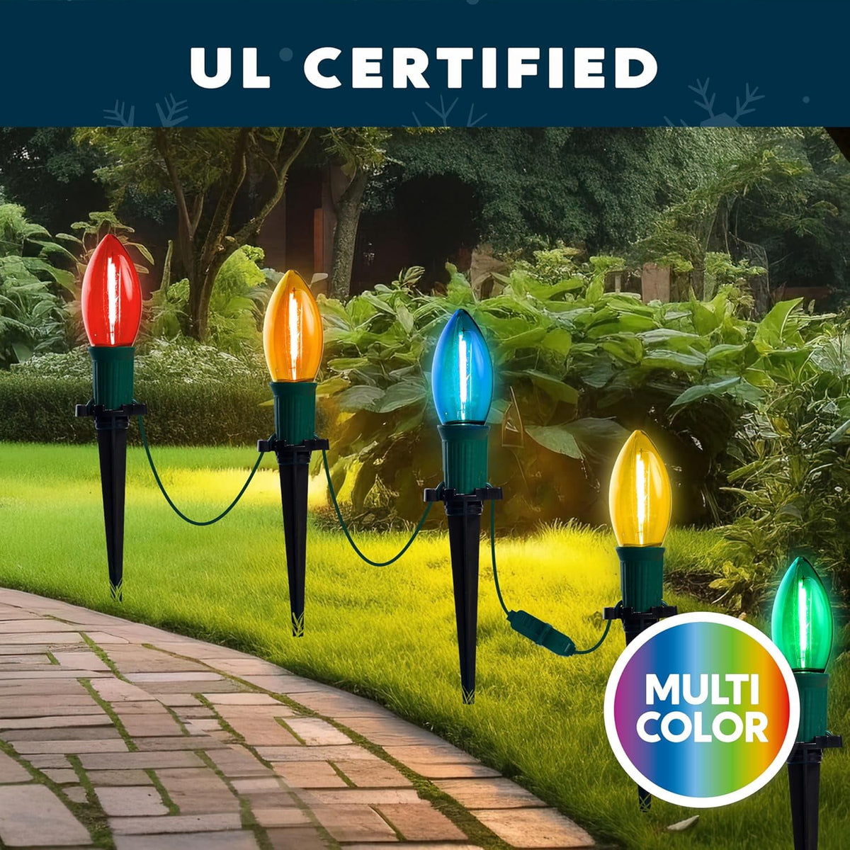 Joyfy Christmas Pathway Lights Outdoor,30.75 FT 24 Walkway Lights with Marker Stakes,Outdoor Christmas Lights for House Warm White Christmas Decorations
