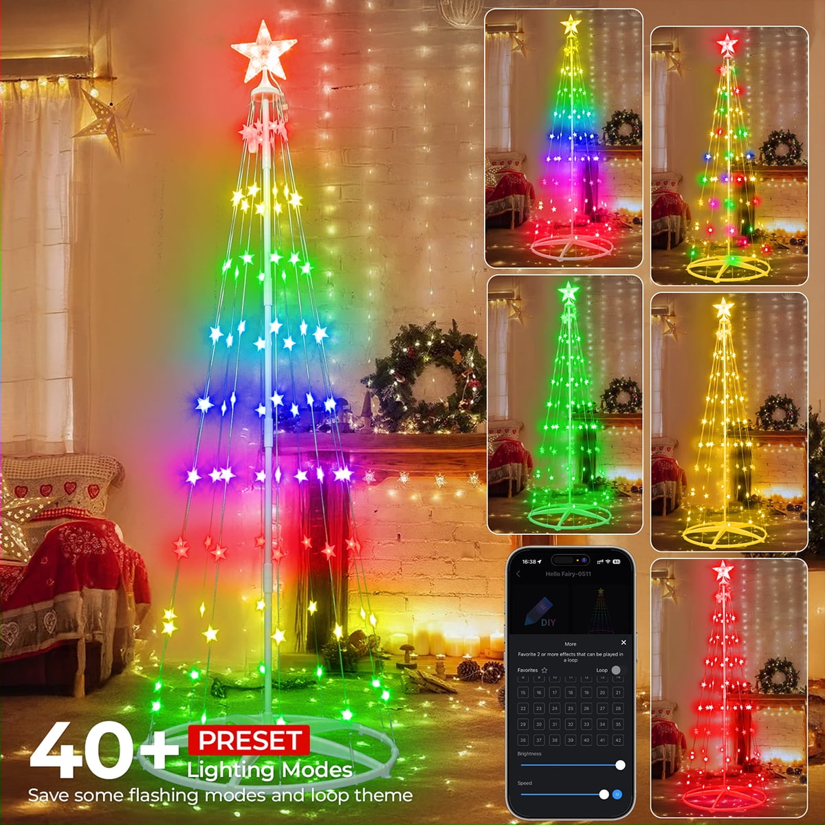 8FT 236 LED Christmas Cone Tree Smart Light with 58 Modes DIY Timer Remote Dimmable Artificial Christmas Tree for Porch Yard Patio Indoor Outdoor Xmas Holiday Decor