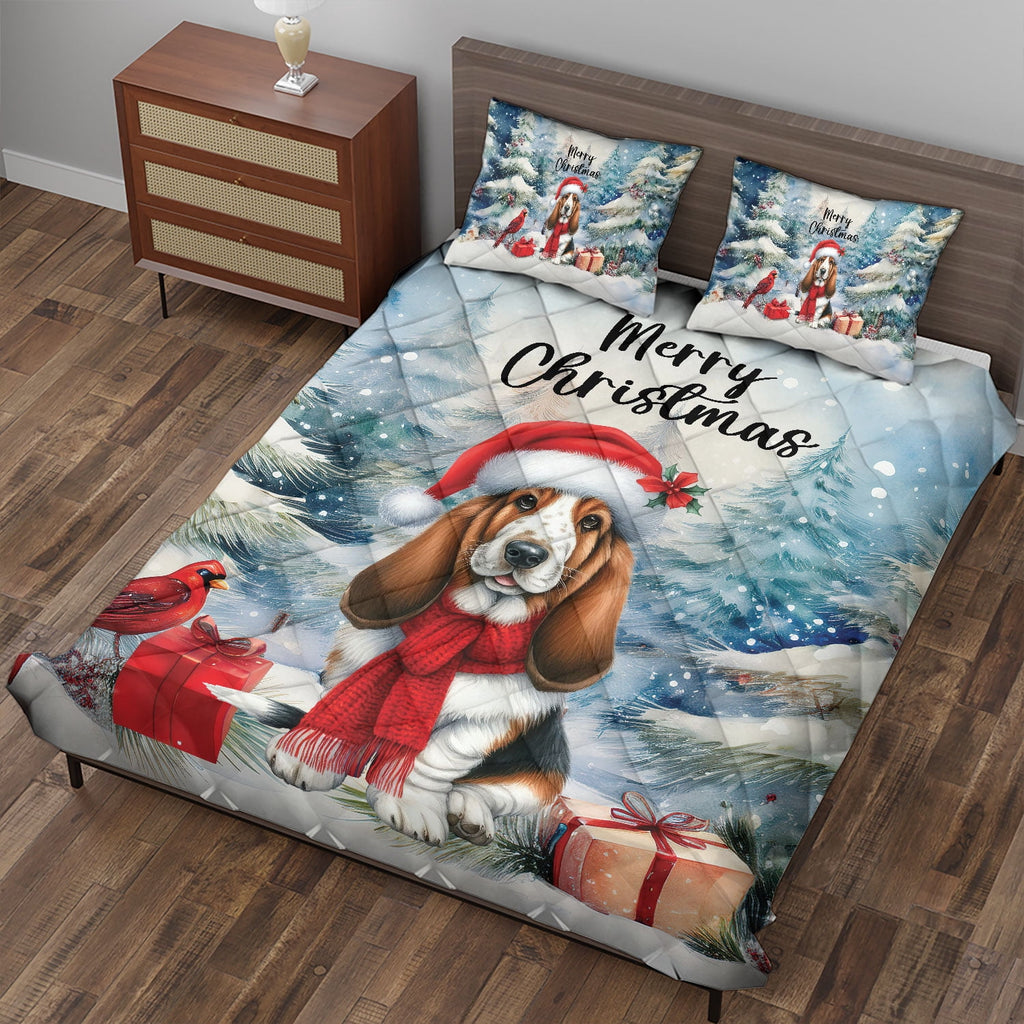 Merry Christmas French Bulldog Enjoys Woofmas Winter Xmas Holiday Quilt Bedding Set Dog Lover Gifts 1 Blanket Bed Cover 2 Pillowcases - 02022