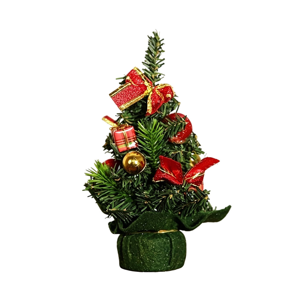 Surpdew Mini Christmas Tree Table Top Decorations- 9" Artificial Small Pine Trees with Burlap Base on Desktop, Shelves, Bedroom, Miniature Scenes Xmas for Home, Office, Party Decor