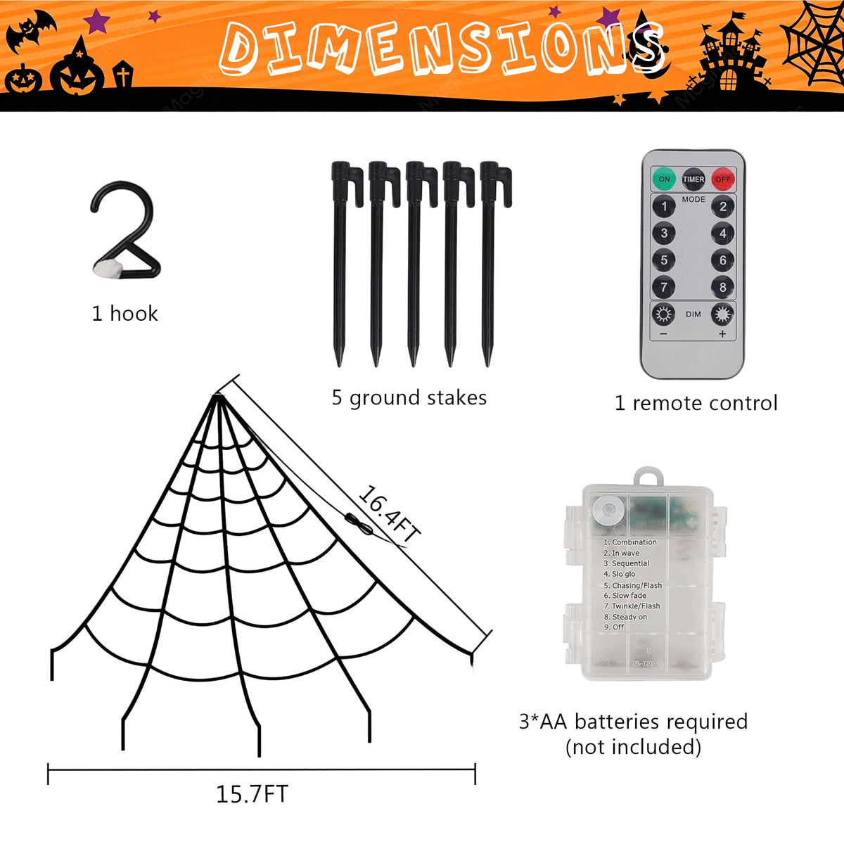 DAYBETTER Halloween Spider Web Lights, 250 LED Holiday Lighting, 15.7x16.4FT Waterproof Web Lights, Remote Control, for Indoor Outdoor Yard Garden Halloween Decor (Purple Light)
