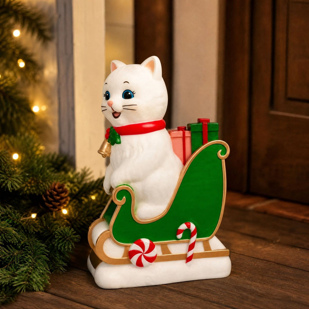 Luckky Lighted Christmas Dog Resin Statue, Santa Hat and Scarf Dog Figurine, 7.87 Inch, Multi-Color LED Lights, Indoor Outdoor Holiday Decor