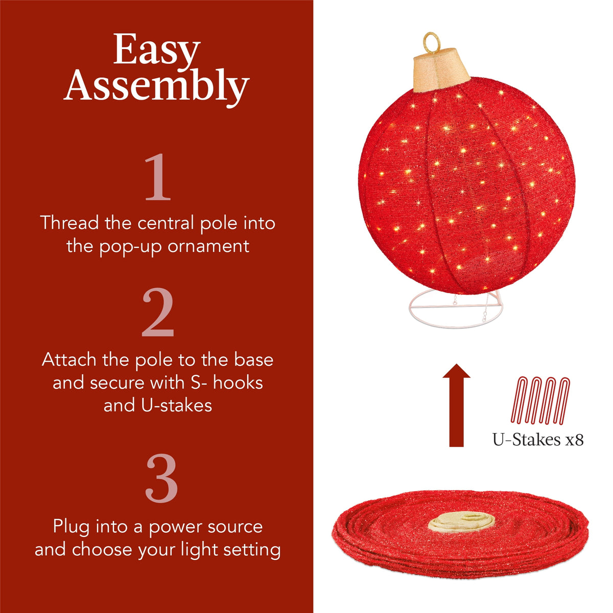 Best Choice Products 2pc Lighted Pop-Up Christmas Ornaments Outdoor Holiday Decoration w/ 180 LED Lights - Red/Green