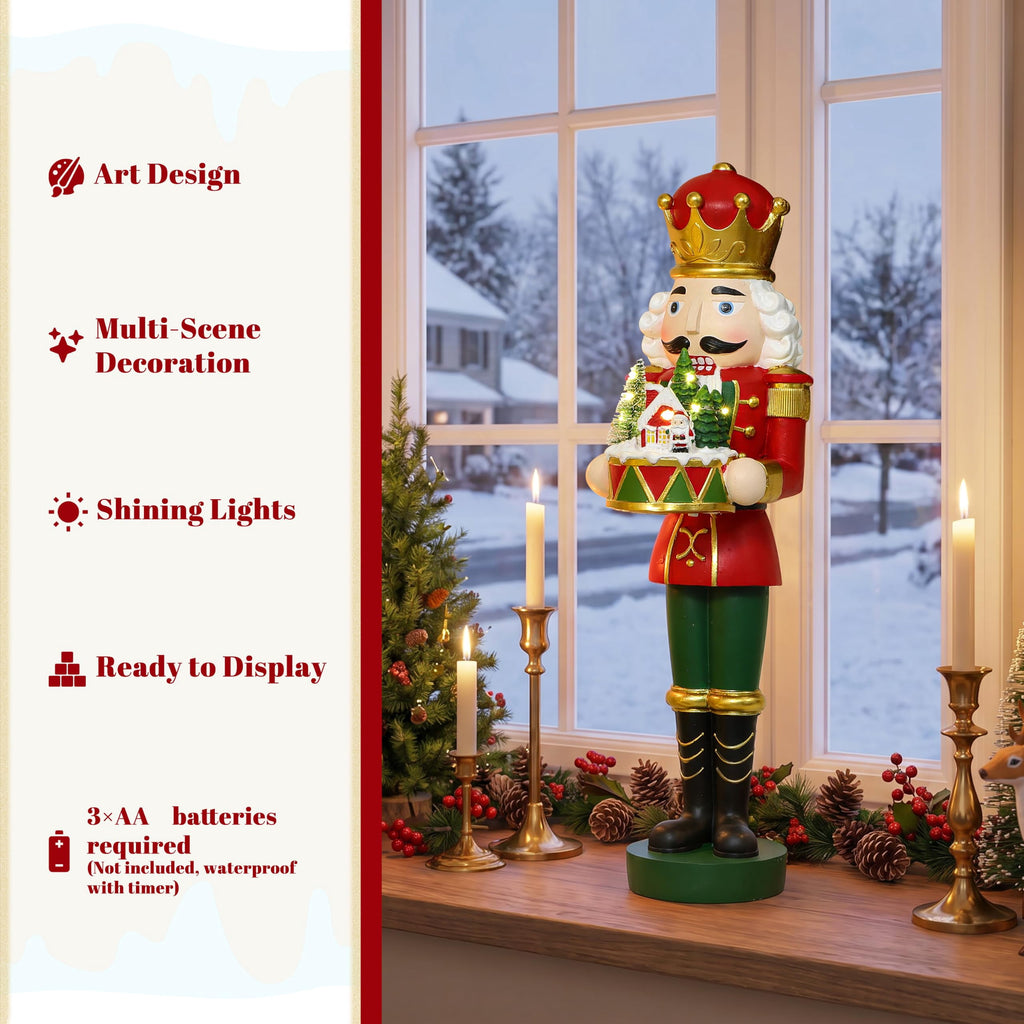 Langford Home Battery-Operated Prelit Nutcracker Soldier Statue Holding Christmas Miniature Landscape